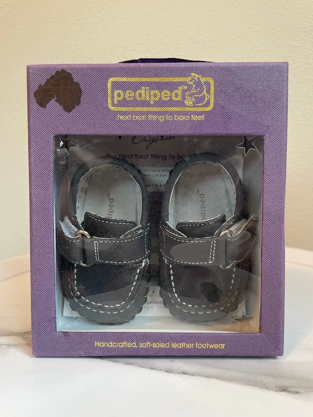 Pediped Gray Leather Handcrafted Soft-sole shoes 0-6 months